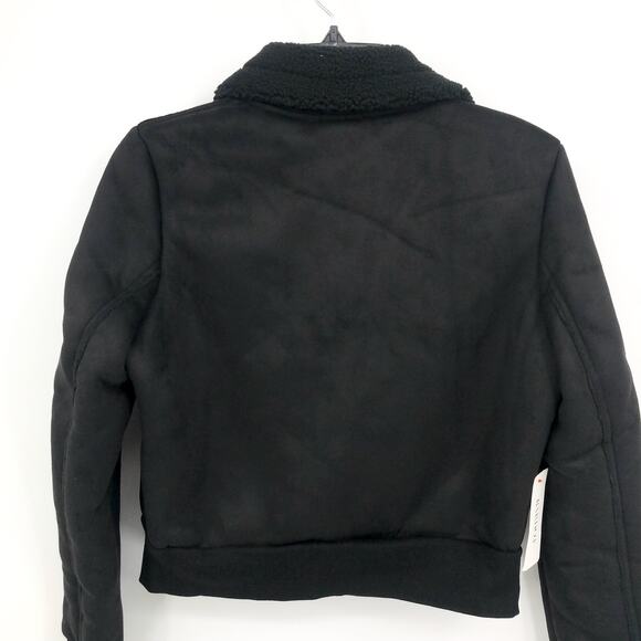 BARDOT Women's Shearling Bomber Jacket Small US 4 Black Faux Suede Cropped NWT - Picture 8 of 15